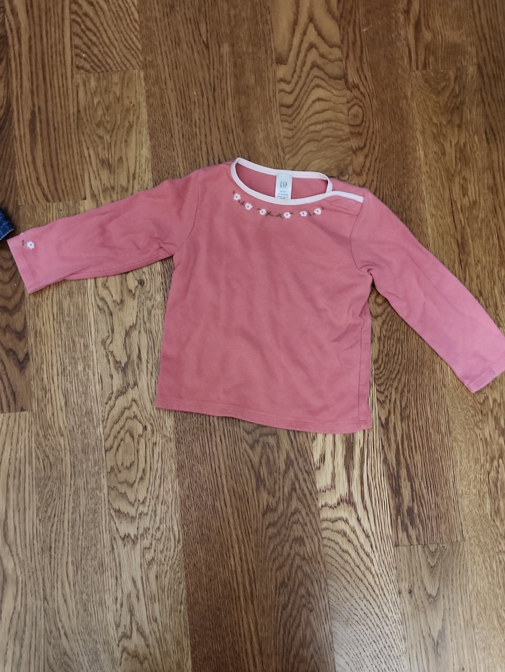 VTG Baby Gap Denim Ruffle Overalls & Floral Top Set 12-18M Y2K 2003 2006 Cottage - Picture 3 of 10